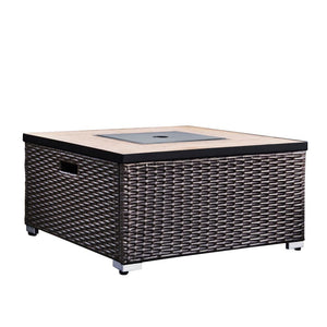 Outdoor Garden Rattan Gas Fire Pit Table with Screen, Rocks & Cover TapClickBuy