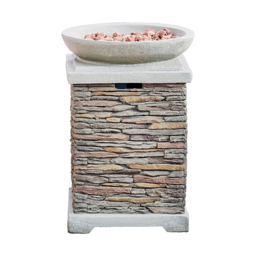 Outdoor Garden Stone Propane Gas Fire Pit with Lava Rocks & Cover TapClickBuy