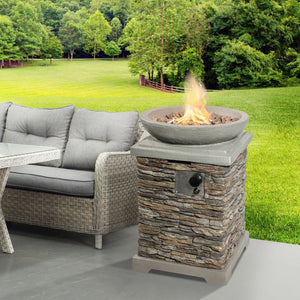 Outdoor Garden Stone Propane Gas Fire Pit with Lava Rocks & Cover TapClickBuy