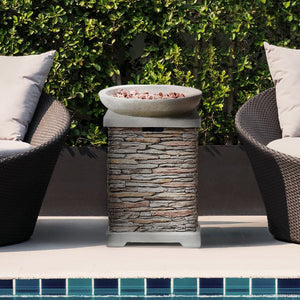 Outdoor Garden Stone Propane Gas Fire Pit with Lava Rocks & Cover TapClickBuy