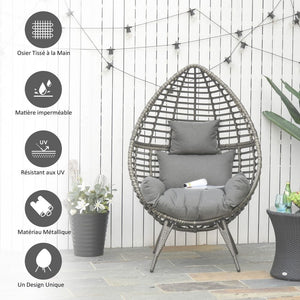 Outdoor Indoor Rattan Egg Chair Wicker Weave Teardrop Chair with Cushion TapClickBuy