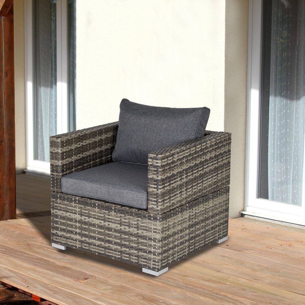 Outdoor Patio Furniture Single Rattan Sofa Chair Padded Cushion All Weather for Garden Poolside Balcony Deep Grey TapClickBuy