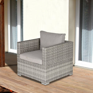 Outdoor Patio Furniture Single Rattan Sofa Chair Padded Cushion All Weather for Garden Poolside Balcony Grey TapClickBuy
