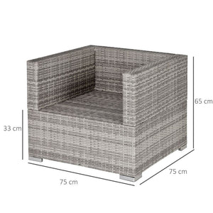 Outdoor Patio Furniture Single Rattan Sofa Chair Padded Cushion All Weather for Garden Poolside Balcony Grey TapClickBuy