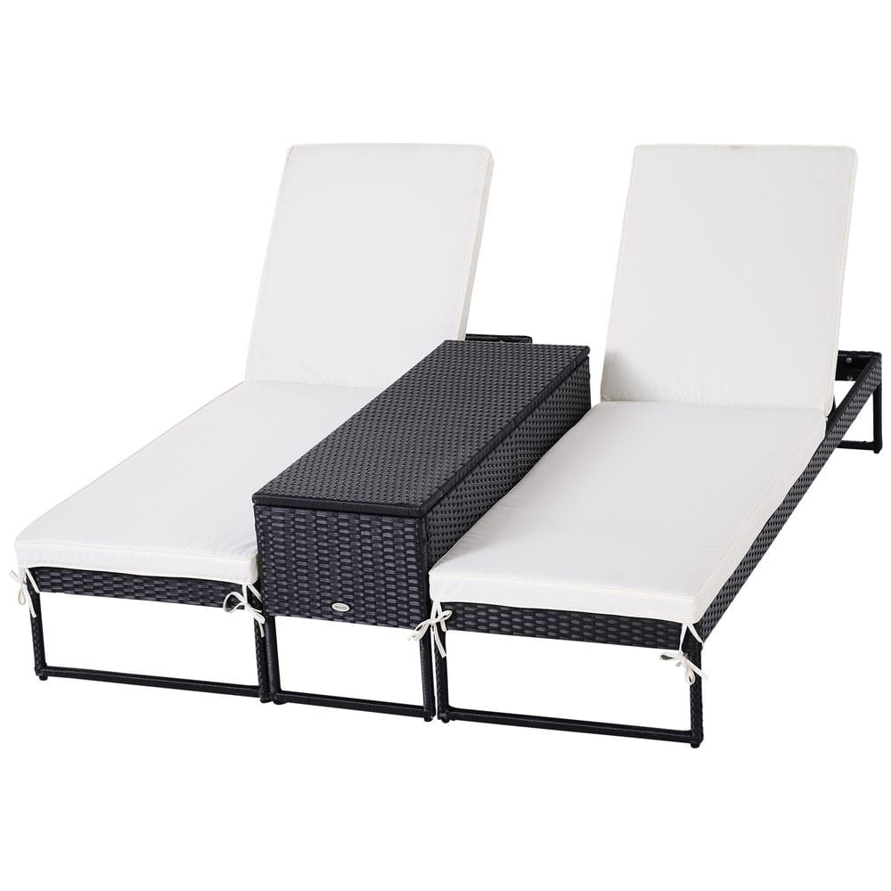PE Rattan 2-Seat Outdoor Garden Sun Lounger Set w/ Table Black TapClickBuy