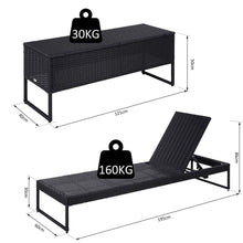 Load image into Gallery viewer, PE Rattan 2-Seat Outdoor Garden Sun Lounger Set w/ Table Black TapClickBuy