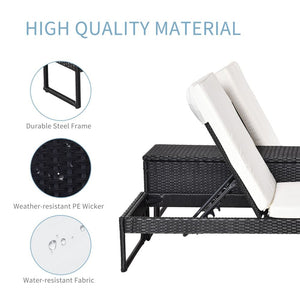 PE Rattan 2-Seat Outdoor Garden Sun Lounger Set w/ Table Black TapClickBuy