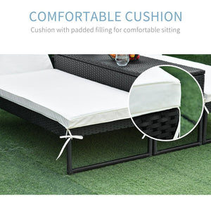 PE Rattan 2-Seat Outdoor Garden Sun Lounger Set w/ Table Black TapClickBuy