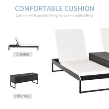 Load image into Gallery viewer, PE Rattan 2-Seat Outdoor Garden Sun Lounger Set w/ Table Black TapClickBuy