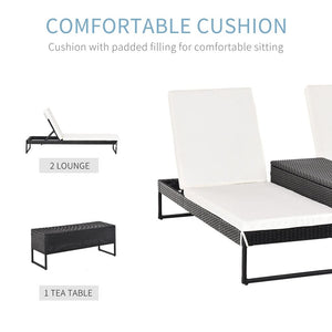 PE Rattan 2-Seat Outdoor Garden Sun Lounger Set w/ Table Black TapClickBuy