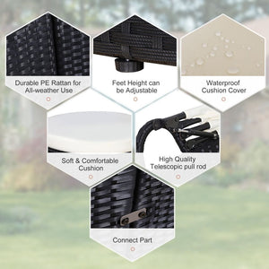 PE Rattan 5-Piece Outdoor Garden Round Sofa w/ Canopy Black TapClickBuy