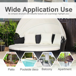 PE Rattan 5-Piece Outdoor Garden Round Sofa w/ Canopy Black TapClickBuy