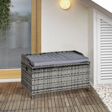 Load image into Gallery viewer, PE Rattan Bench Patio Wicker Storage Basket Seat Furniture w/ Cushion TapClickBuy