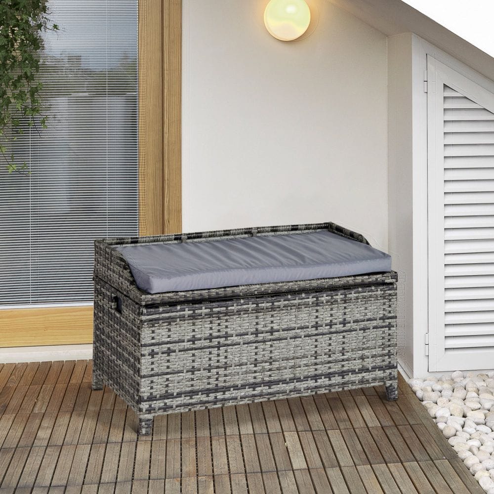 PE Rattan Bench Patio Wicker Storage Basket Seat Furniture w/ Cushion TapClickBuy