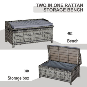 PE Rattan Bench Patio Wicker Storage Basket Seat Furniture w/ Cushion TapClickBuy