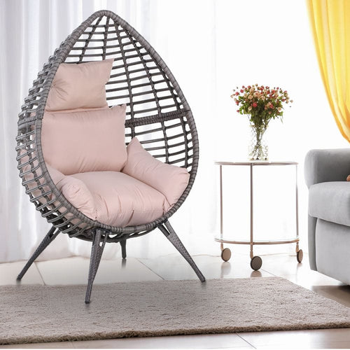 PE Rattan Outdoor Egg Chair w/ Cushion Grey TapClickBuy