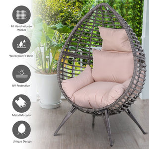 PE Rattan Outdoor Egg Chair w/ Cushion Grey TapClickBuy