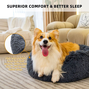Pet Beds for Cats, Anti Anxiety Fluffy Dog Bed Cuddler with Anti-Slip & Water-Resistant Bottom, Washable Calming Dog Bed for Small Medium Pets 27.6 x 27.6 inch TapClickBuy