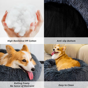Pet Beds for Cats, Anti Anxiety Fluffy Dog Bed Cuddler with Anti-Slip & Water-Resistant Bottom, Washable Calming Dog Bed for Small Medium Pets 27.6 x 27.6 inch TapClickBuy