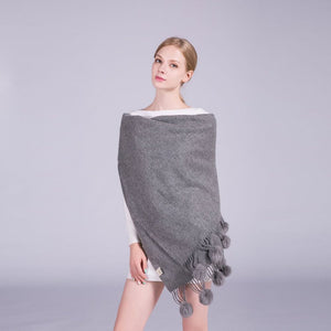 Pom Pom Scarf in Soft & Cosy Wool with Tassels TapClickBuy
