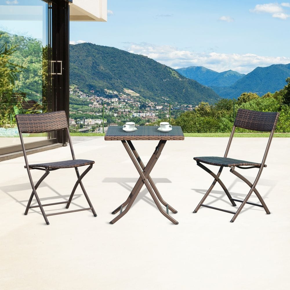 Rattan Bistro Set: 1 x table, 2 x chairs-Brown TapClickBuy