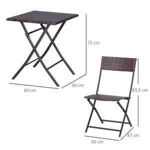 Rattan Bistro Set: 1 x table, 2 x chairs-Brown TapClickBuy