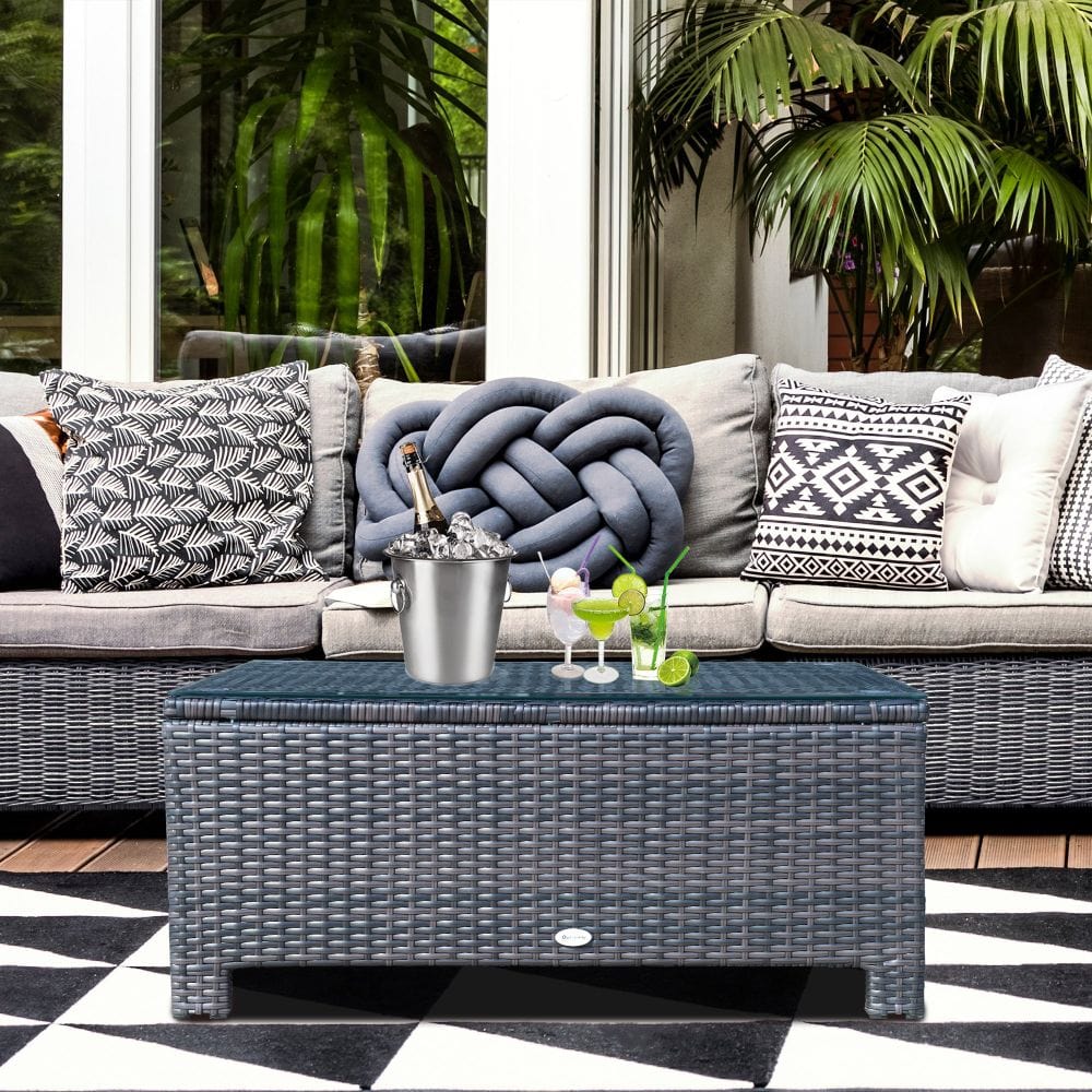 Rattan Coffee Table with Glass Top TapClickBuy