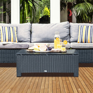 Rattan Coffee Table with Glass Top TapClickBuy