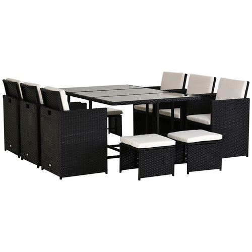 Rattan Dining Set, 11 PC-Black TapClickBuy