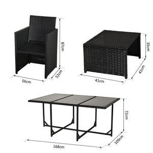 Rattan Dining Set, 11 PC-Black TapClickBuy