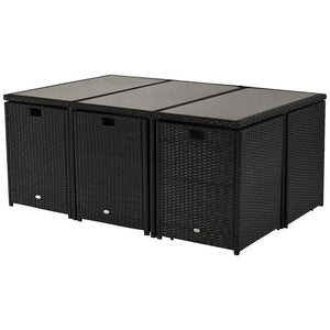 Rattan Dining Set, 11 PC-Black TapClickBuy