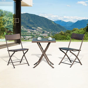 Rattan Garden Bistro Set Coffee 2 Wicker Weave Folding Chairs & 1 Square Table TapClickBuy