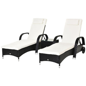 Rattan Garden Lounger  Black Wicker Sun Lounger Chair Rattan Furniture Set of 2pcs TapClickBuy