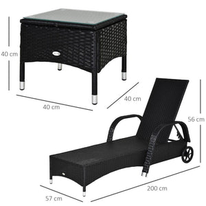 Rattan Garden Lounger  Black Wicker Sun Lounger Chair Rattan Furniture Set of 2pcs TapClickBuy