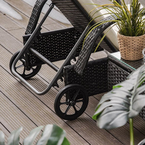 Rattan Garden Lounger  Black Wicker Sun Lounger Chair Rattan Furniture Set of 2pcs TapClickBuy