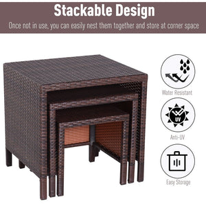 Rattan Nesting Table Set Three Piece Stacking Coffee Side Garden Outdoor TapClickBuy