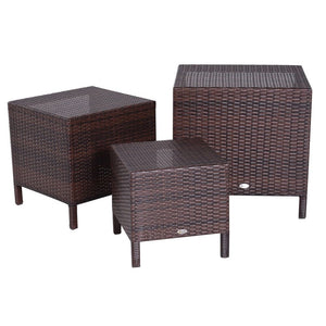 Rattan Nesting Table Set Three Piece Stacking Coffee Side Garden Outdoor TapClickBuy