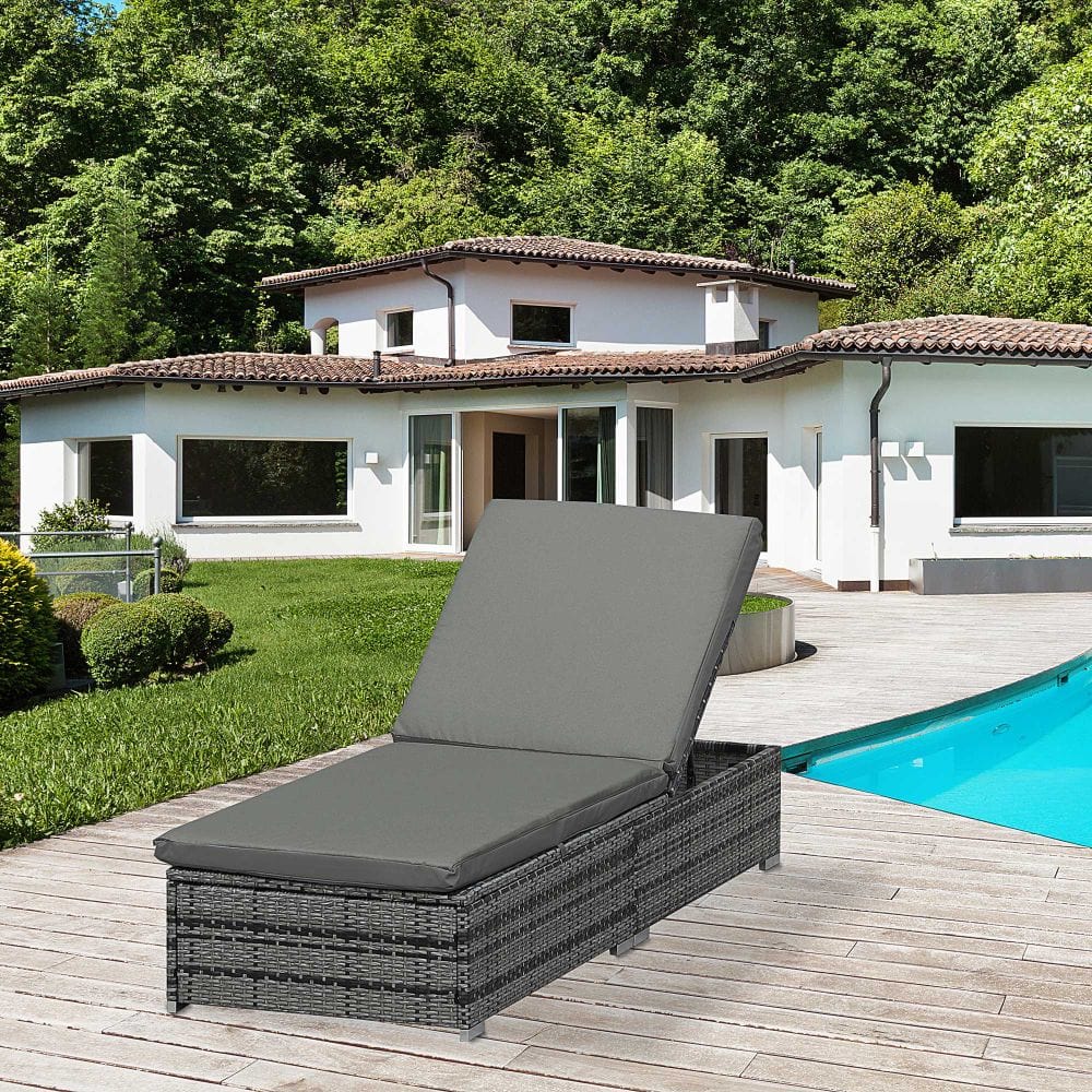 Rattan Outdoor Garden Reclining Sun Lounger Grey TapClickBuy