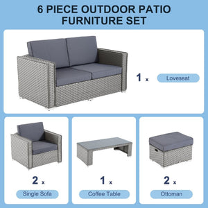 Rattan Set, 6 PC-Grey TapClickBuy