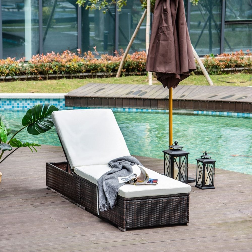 Rattan Sun Lounger Brown with Cushion � TapClickBuy