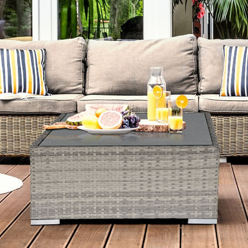 Rattan Wicker Patio Coffee Table Ready to Use Outdoor Furniture Suitable for Garden Backyard Grey TapClickBuy