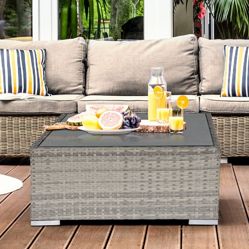 Rattan Wicker Patio Coffee Table Ready to Use Outdoor Furniture Suitable for Garden Backyard Grey TapClickBuy
