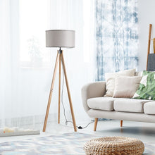 Load image into Gallery viewer, Rubber Wood Tripod Floor Lamp Grey TapClickBuy