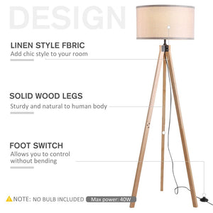 Rubber Wood Tripod Floor Lamp Grey TapClickBuy
