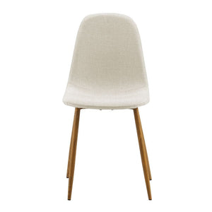 Set of 2 Kitchen Dining Chairs, White Fabric & Wood Grain Legs TapClickBuy
