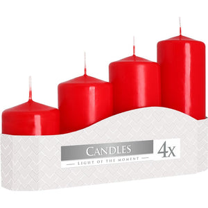 Set of 4 Pillar Candles  50mm (11/16/22/33H) - Red TapClickBuy