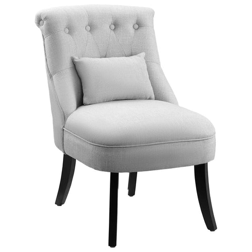 Solid Rubber Wood Tufted Single Sofa Chair w/ Pillow Grey TapClickBuy