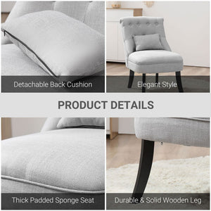Solid Rubber Wood Tufted Single Sofa Chair w/ Pillow Grey TapClickBuy