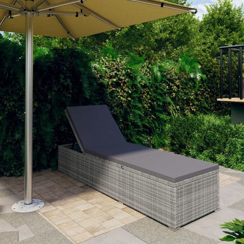 Sun Lounger with Dark Grey Cushion Poly Rattan Grey TapClickBuy