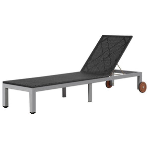 Sun Lounger with Wheels Poly Rattan Black TapClickBuy